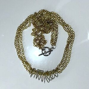 Hand Crafted 3 Strand Gold Over Stainless Steel 2 Tone Toggle Closure Necklace